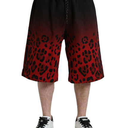 Pantaloncini di bermuda in cotone con stampa leopardata rossa