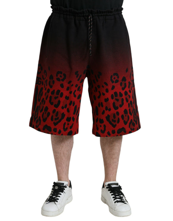 Pantaloncini di bermuda in cotone con stampa leopardata rossa