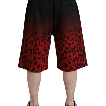 Pantaloncini di bermuda in cotone con stampa leopardata rossa