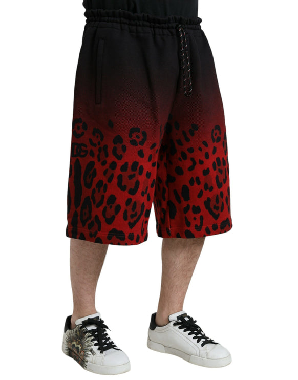 Pantaloncini di bermuda in cotone con stampa leopardata rossa