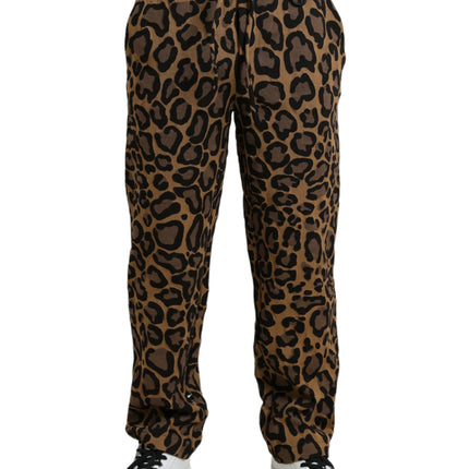 Pantalones de jogger de poliéster de estampado de leopardo marrón