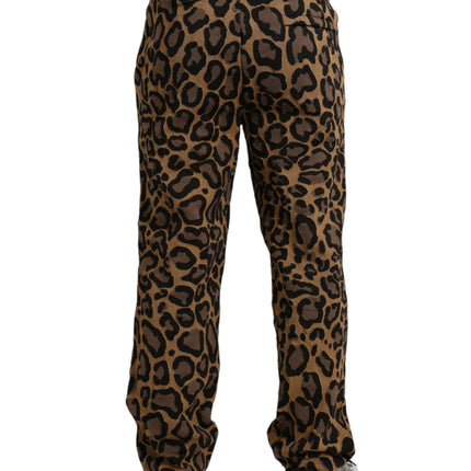 Pantalones de jogger de poliéster de estampado de leopardo marrón