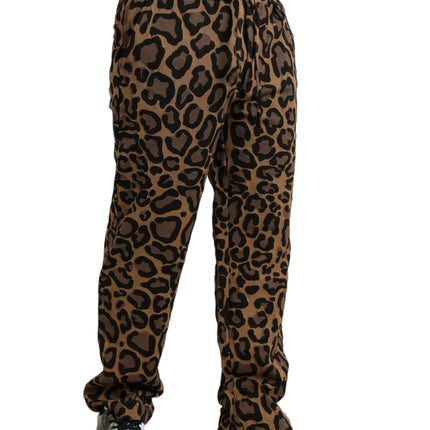 Pantalones de jogger de poliéster de estampado de leopardo marrón