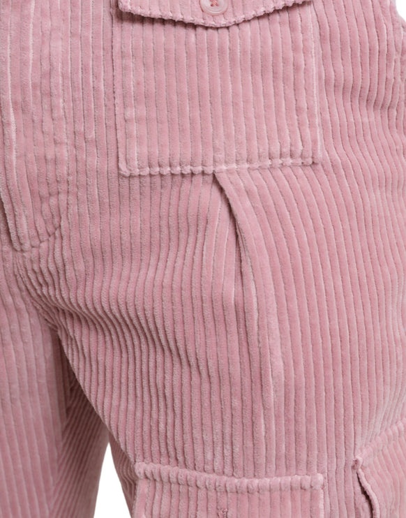 Jeans de carga delgada de algodón de pana rosa