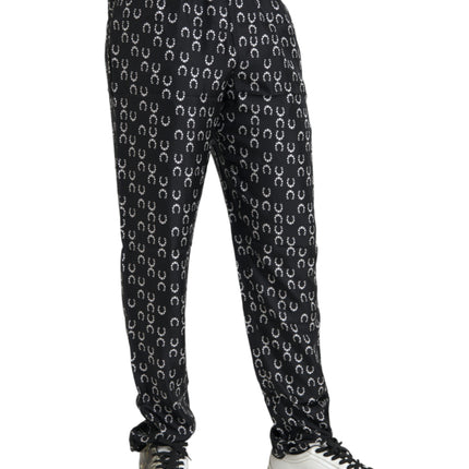 Pantalones de seda con estampado de herradura negro