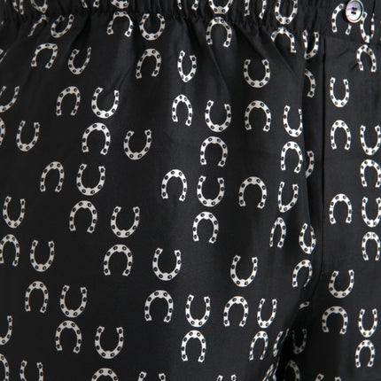 Pantalones de seda con estampado de herradura negro