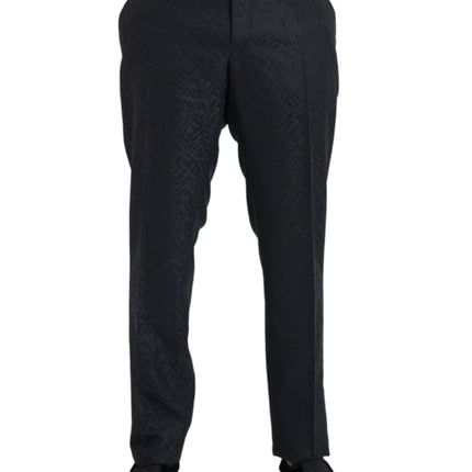 Brocade Blue Wool Skinny Men Pantalones