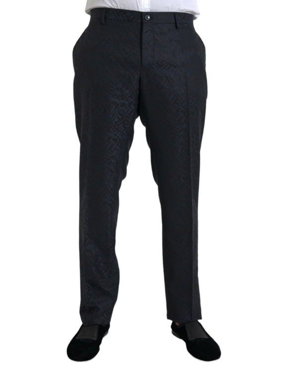 Brocade Blue Wool Skinny Men Pantalones