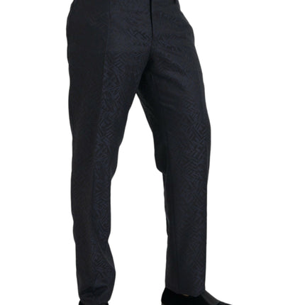 Brocade Blue Wool Skinny Men Pantalones