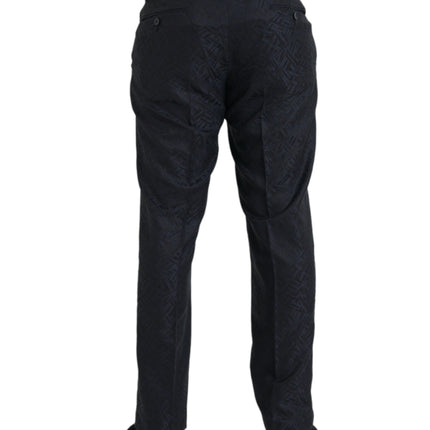 Brocade Blue Wool Skinny Men Pantalones