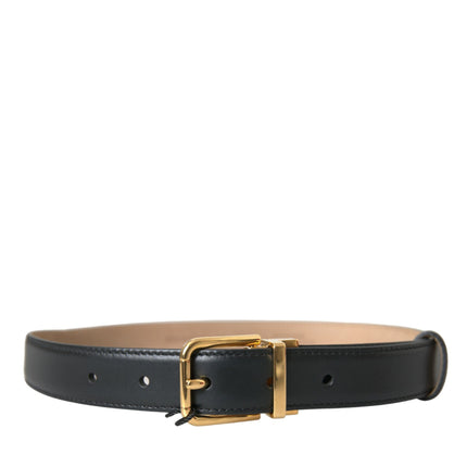 Black Leather Gold Metal Buckle Belt Men