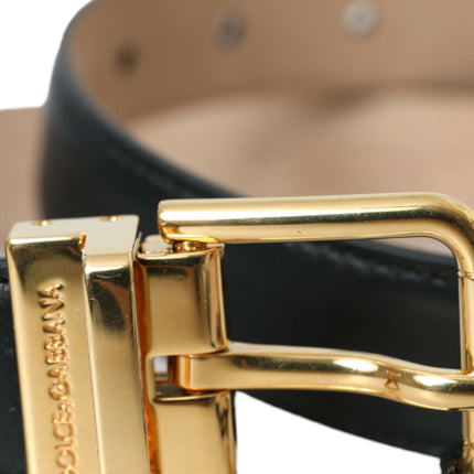 Black Leather Gold Metal Buckle Belt Men