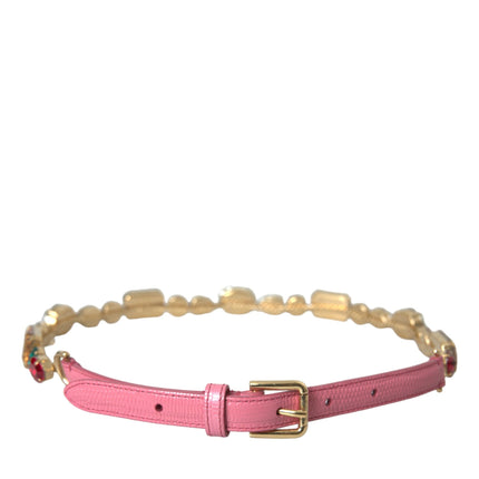 Roze Leren Ketting Versierde Riem