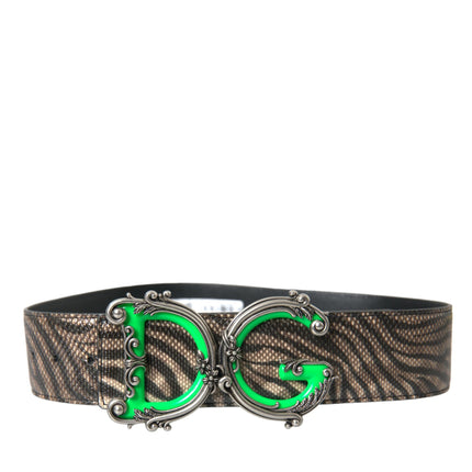 Bruine riem van zebraleer met metalen logogesp