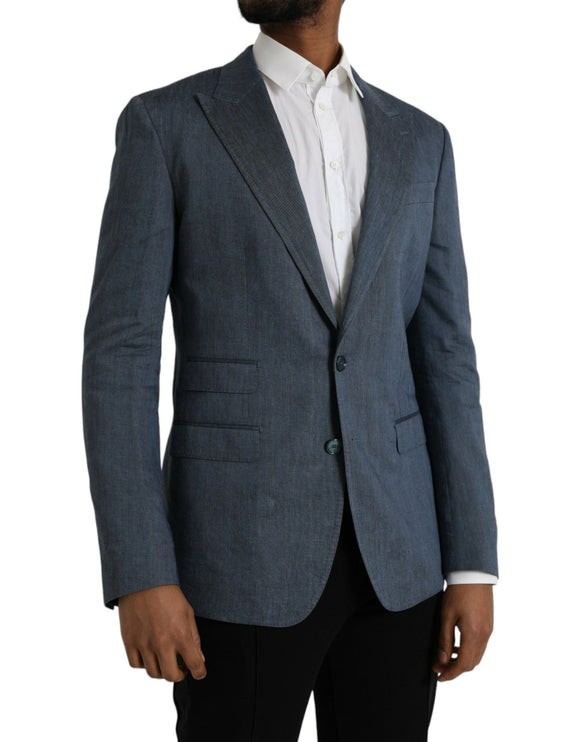 Blazer à manteau à poitrine simple en lin bleu napoli