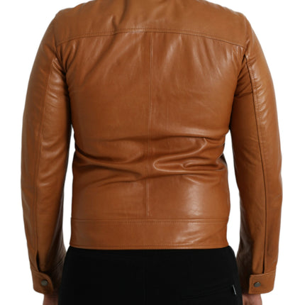 Brown Lamb Leather Full Zip Blouson Jacket