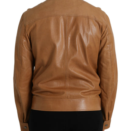 Brown Lamb Leather Full Zip Blouson Jacket