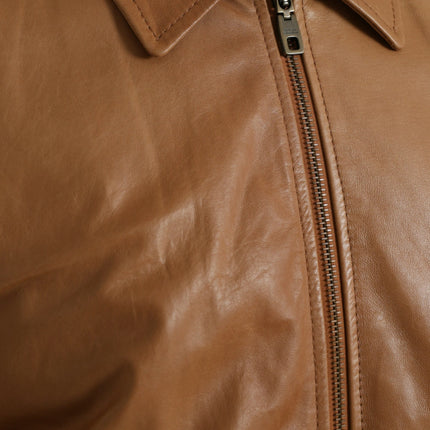 Brown Lamb Leather Full Zip Blouson Jacket