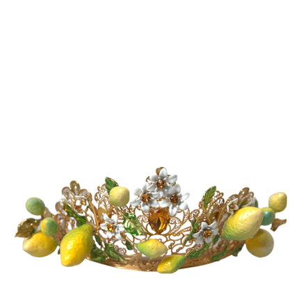 Gold Tone Brass Crystal Sicilië Lemon Head Crown Tiara