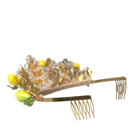 Gold Tone Brass Crystal Sicilië Lemon Head Crown Tiara