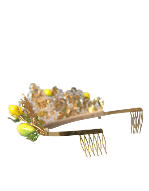 Gold Tone Brass Crystal Sicilië Lemon Head Crown Tiara