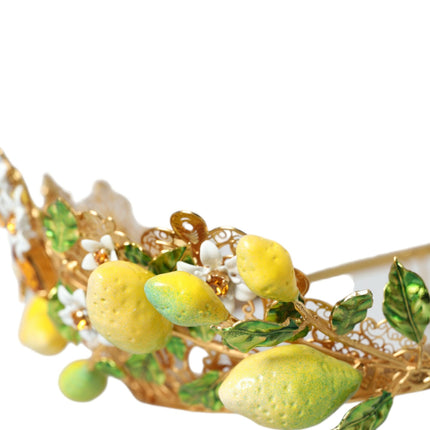 Gold Tone Brass Crystal Sicilië Lemon Head Crown Tiara