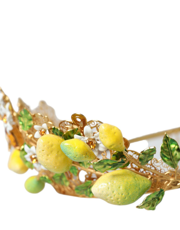 Gold Tone Brass Crystal Sicilië Lemon Head Crown Tiara