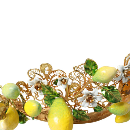 Gold Tone Brass Crystal Sicilië Lemon Head Crown Tiara