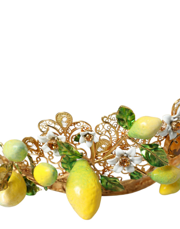 Gold Tone Brass Crystal Sicilië Lemon Head Crown Tiara