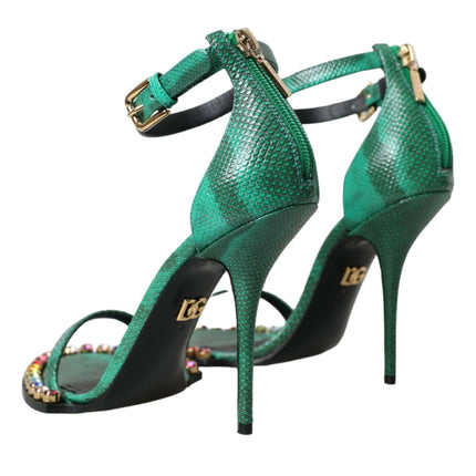 Scarpe sandali in cristallo in pelle esotica verde