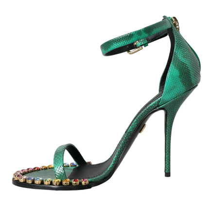 Scarpe sandali in cristallo in pelle esotica verde