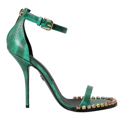 Scarpe sandali in cristallo in pelle esotica verde