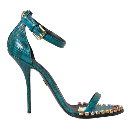 Scarpe sandali in cristallo in pelle esotica blu