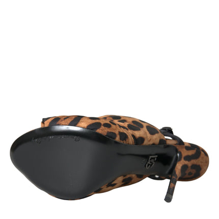 Scarpe sandali di sandali con slingback leopardo marrone