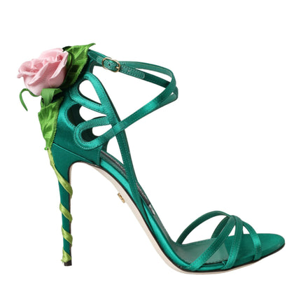 Teli in raso fiore verde scarpe sandali