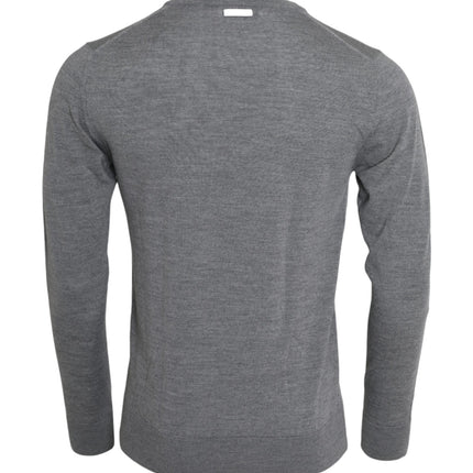 Ash Gray Wool Crew Neck Pullover Sweater