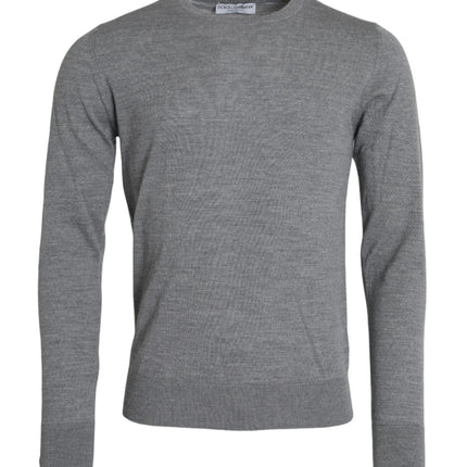 Ash Gray Wool Crew Neck Pullover Sweater