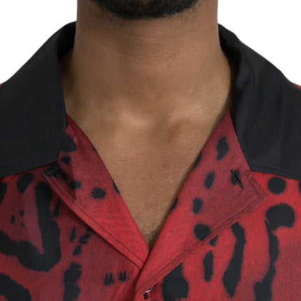 Rood Luipaard Zijden Button Down Casual Overhemd