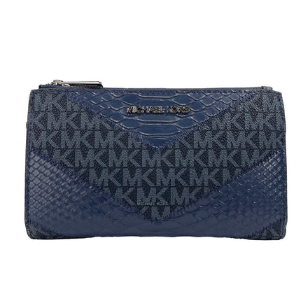 Jet Set Grote Dubbele Ritssluiting Python Navy Polsband Portemonnee