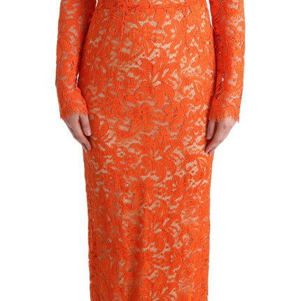 Elegant Long-Sleeve Full-Length Orange Sheath Dress