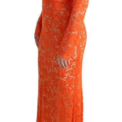 Elegant Long-Sleeve Full-Length Orange Sheath Dress