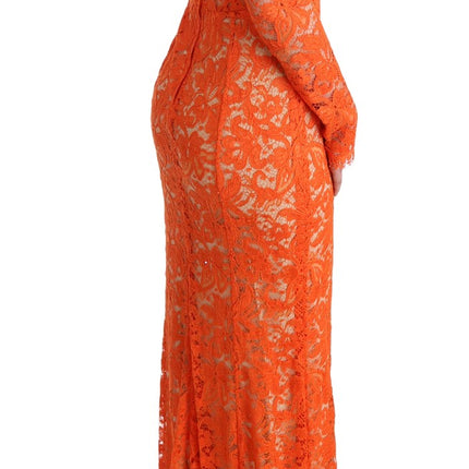 Elegant Long-Sleeve Full-Length Orange Sheath Dress