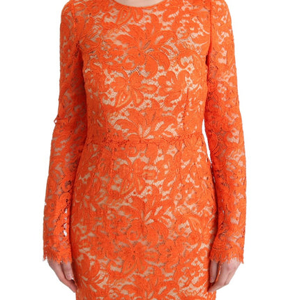 Elegant Long-Sleeve Full-Length Orange Sheath Dress