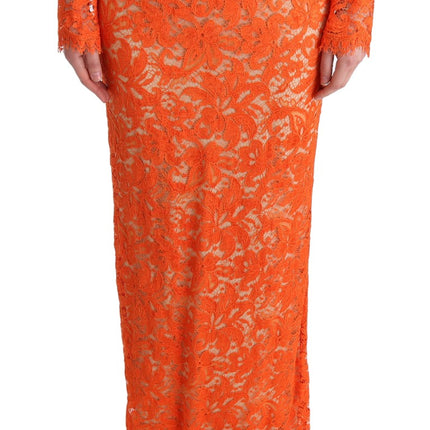 Elegant Long-Sleeve Full-Length Orange Sheath Dress