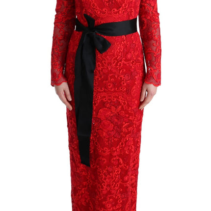 Robe de gaine rouge élégante avec ceinture de nœud en soie