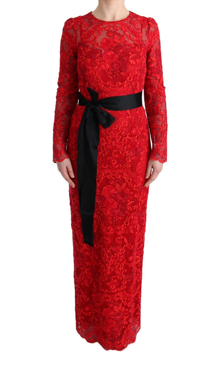 Robe de gaine rouge élégante avec ceinture de nœud en soie