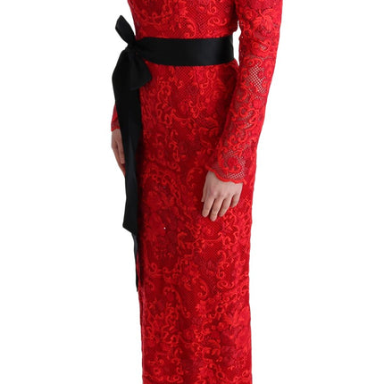 Robe de gaine rouge élégante avec ceinture de nœud en soie