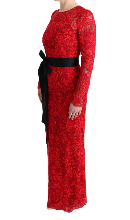 Robe de gaine rouge élégante avec ceinture de nœud en soie