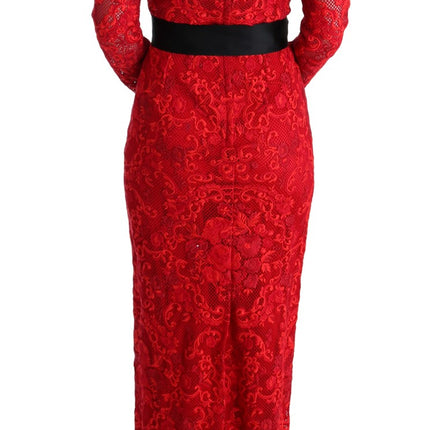 Robe de gaine rouge élégante avec ceinture de nœud en soie