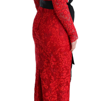 Robe de gaine rouge élégante avec ceinture de nœud en soie